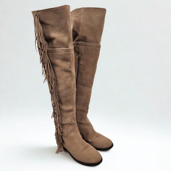 Steve Madden Women's Over The Knee Tall Tan Suede Fringe Flat Heel Boots 6.5 - Picture 2 of 7